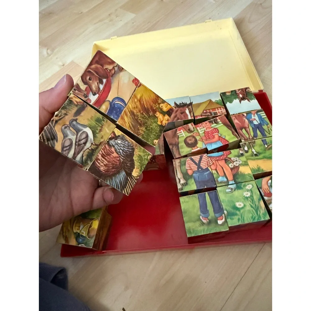Childrens‎ vintage 1950 Wooden Picture Block Puzzle and Case made in Germany